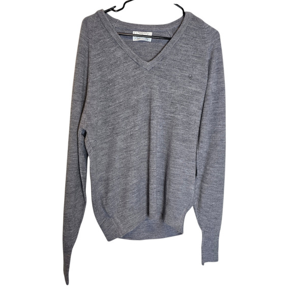 Christian Dior Gray Acrylic V-Neck Pullover Sweater Size L USA Vtg